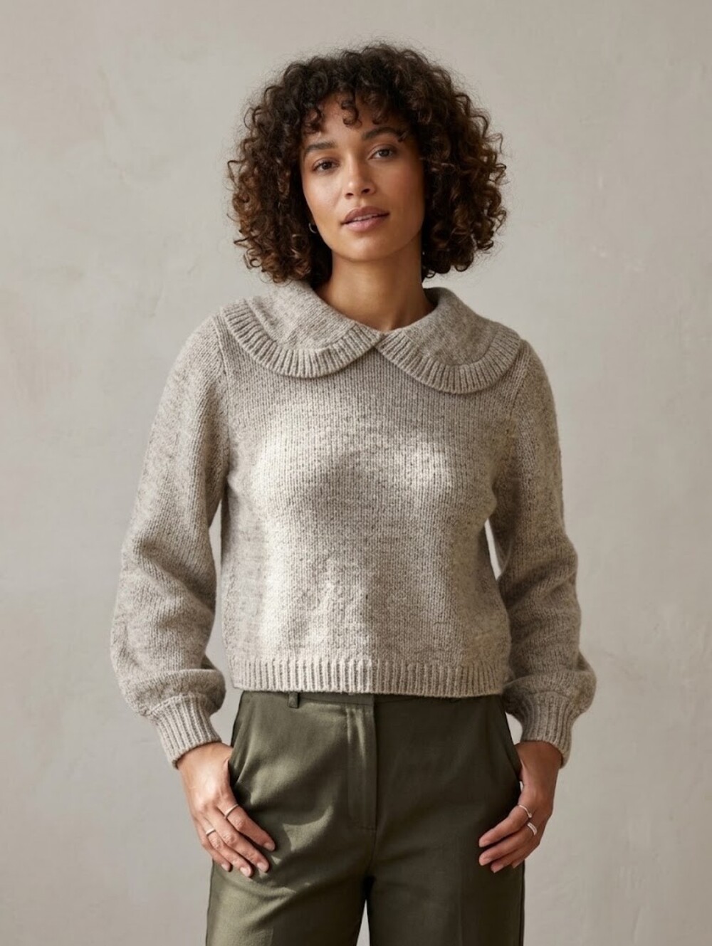 Twik Women’s Cream Peter Pan Collar Sweater Wool Blend Size S